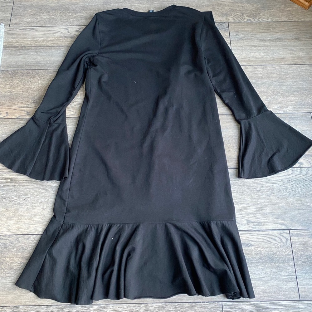 Halogen Long Bell Sleeve Ruffle Modal Blend Modest Black Dress sz s - Picture 8 of 8